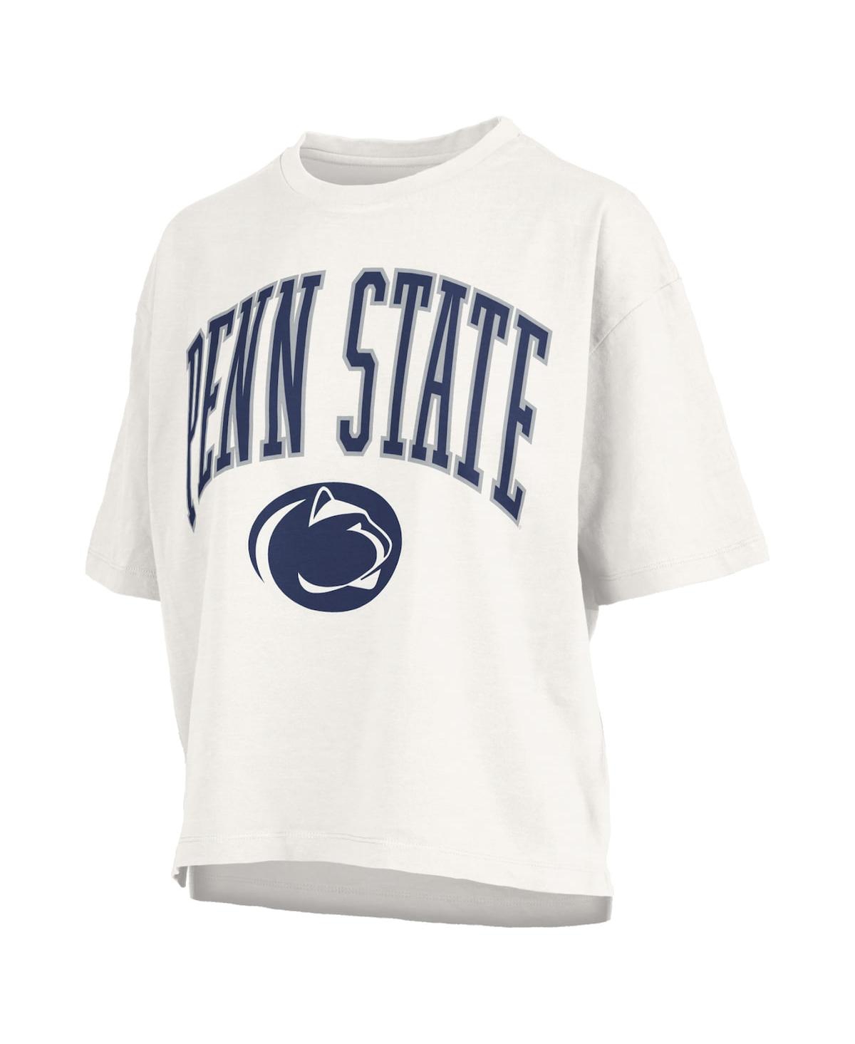 PRESSBOX WOMEN'S WHITE PENN STATE NITTANY LIONS NELSON ARCH OVER LOGO WAIST LENGTH OVERSIZED SLUB T-SHIRT 