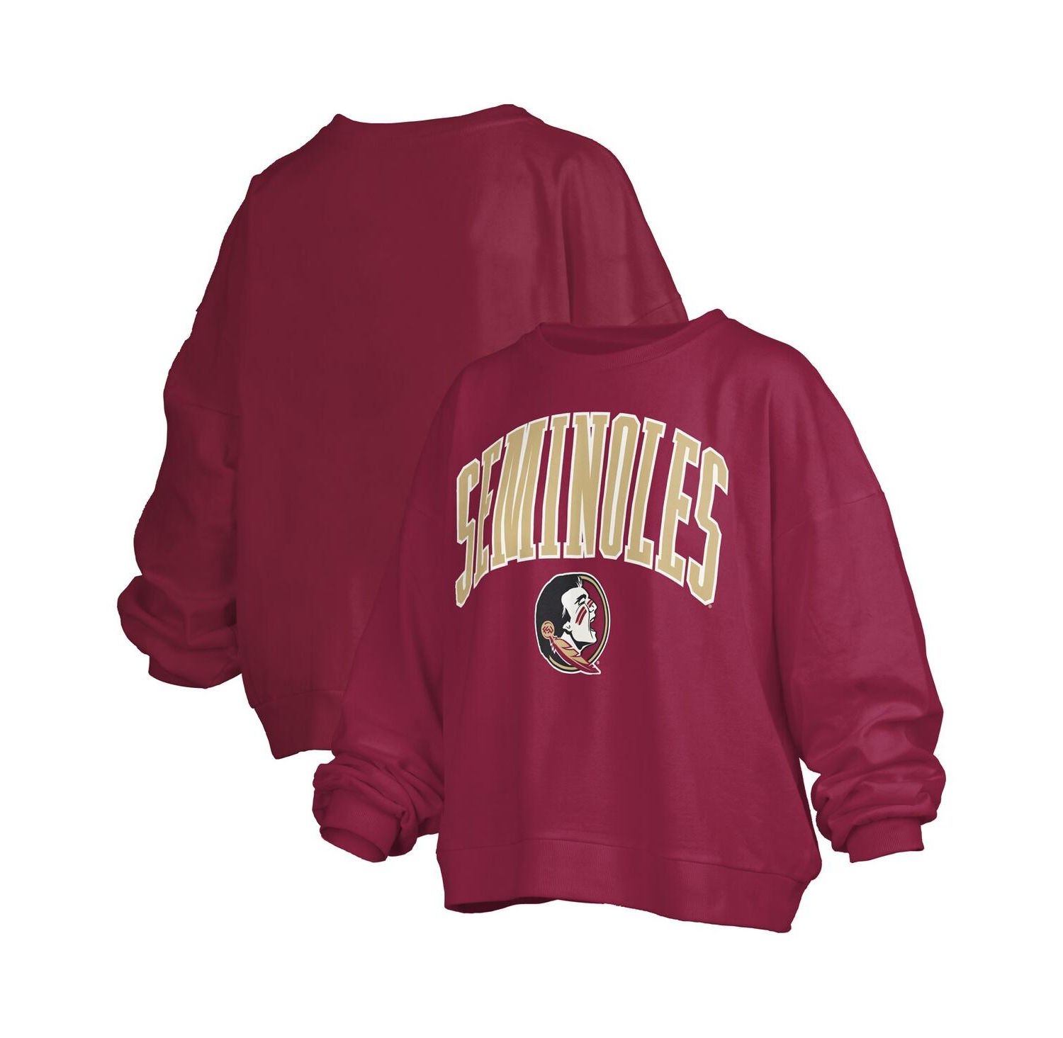 Women's Garnet Florida State Seminoles Janise Arch Over Logo Waist Length Oversized Pullover Sweatshirt