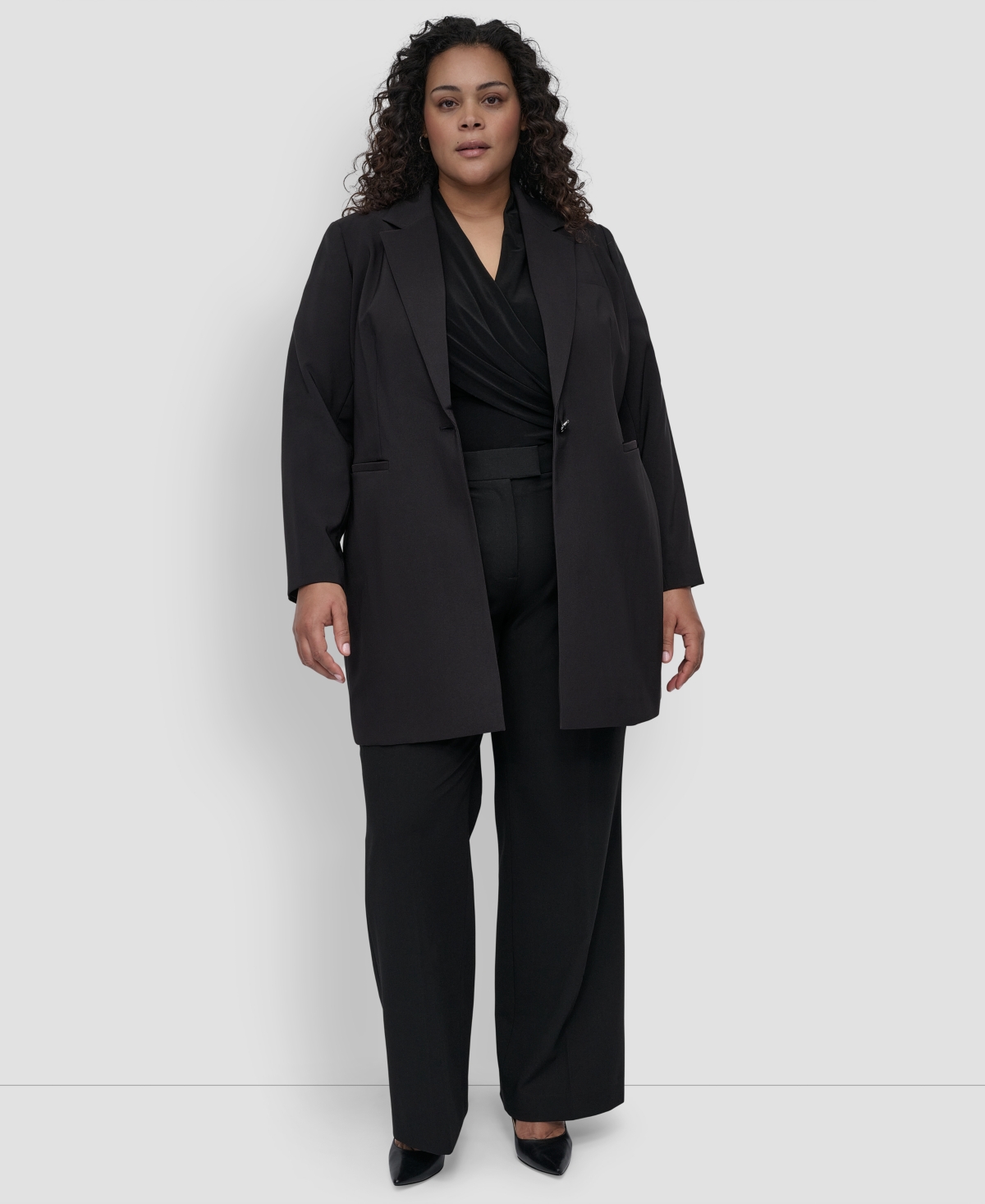 Plus Size One-Button Blazer - Black