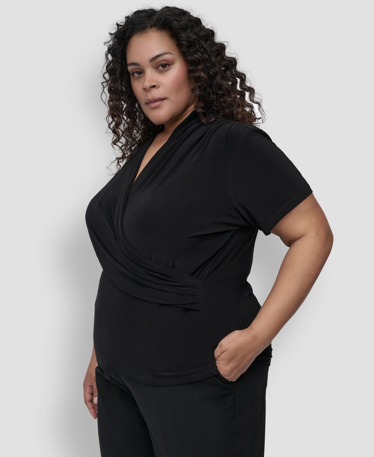Plus Size Short-Sleeve Faux-Wrap Top