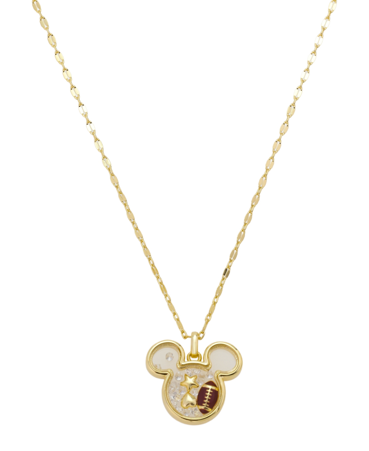 Cubic Zirconia Mickey Mouse Football Shaker Pendant Necklace - Gold