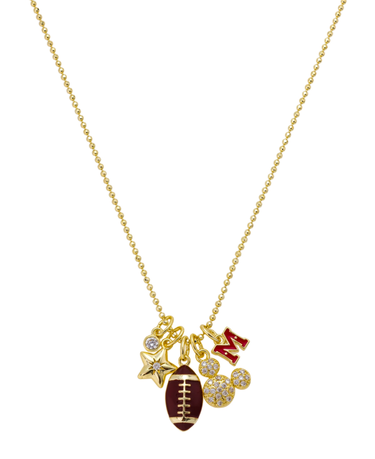 Cubic Zirconia Mickey Mouse Football Charm Necklace - Gold