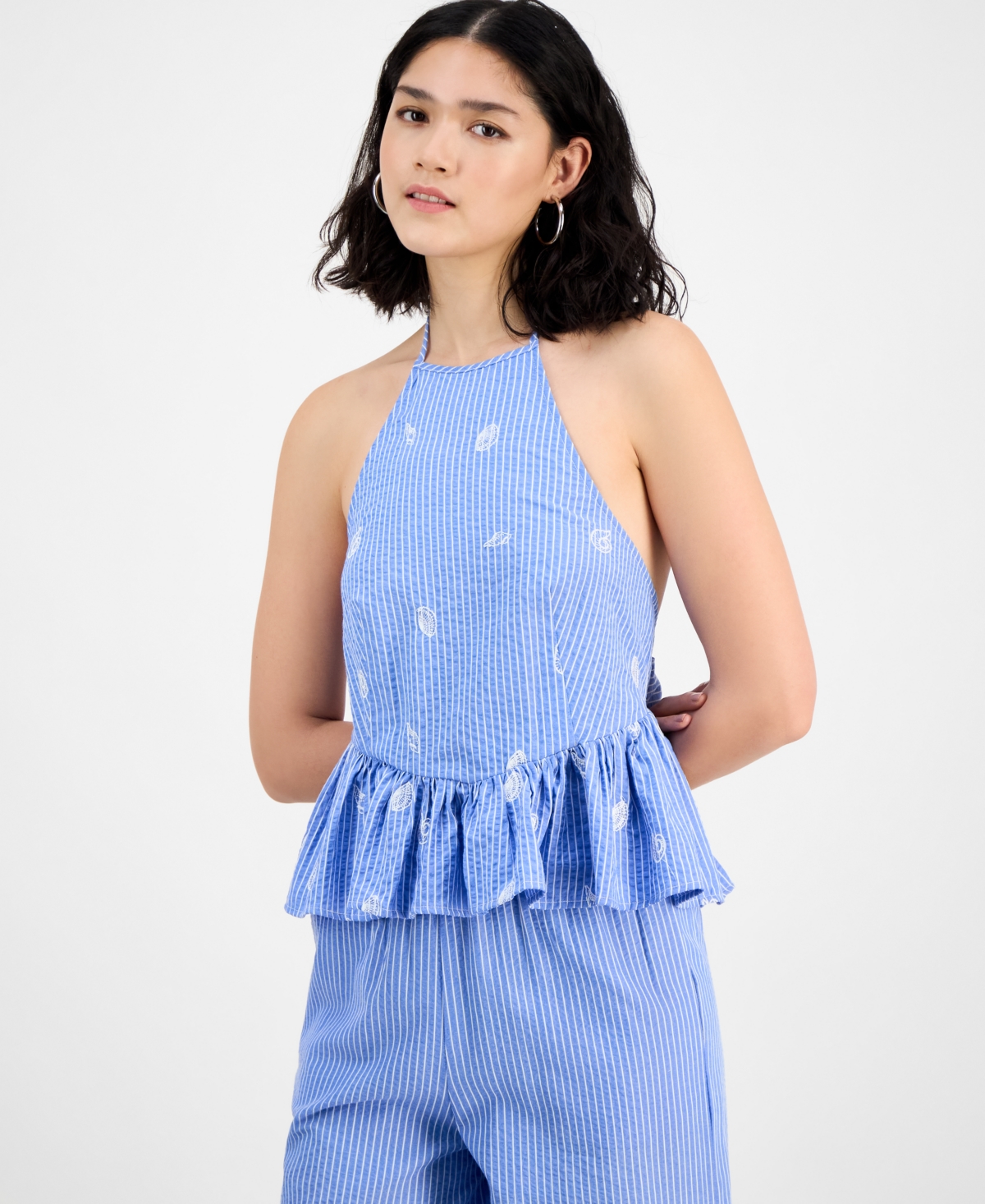 Women's Amelie Striped Peplum Top - Blue White