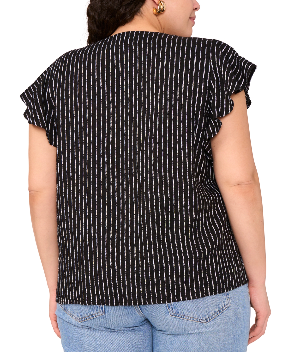 Vince Camuto Plus Size Split-neck Ruffle-sleeve Blouse In Black