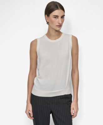 DKNY - Women's Mixed-Media Crewneck Sleeveless Sweater