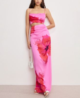 Good American - Women's Satin Placed-Floral Maxi Skirt