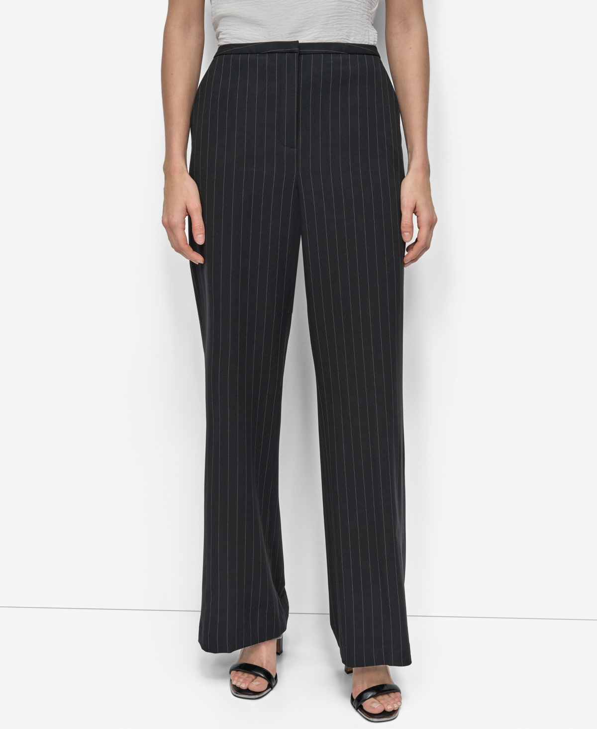 Women's Pinstripe High-Rise Flare-Leg Pants - Black/ Whiskey Pinstripe