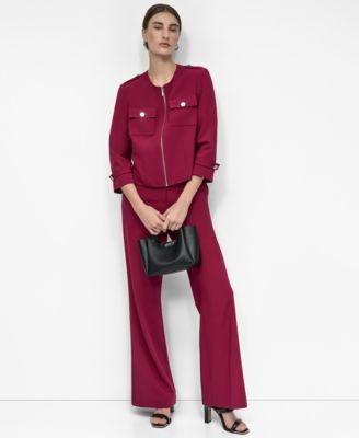 Womens Zip Front Cropped Jacket High Rise Flared Leg Pants