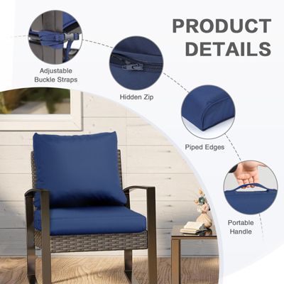 Outdoor Chair Cushions Set of 2, 24"x24", Water Resistant Outdoor Deep Seat Cushions with Handle & Adjustable Straps.