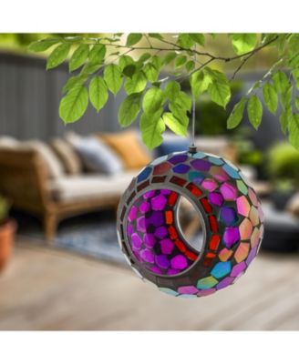 Outdoor Garden Patio Round Glass with Mosaic Design Hanging Fly-Through Bird Feeder