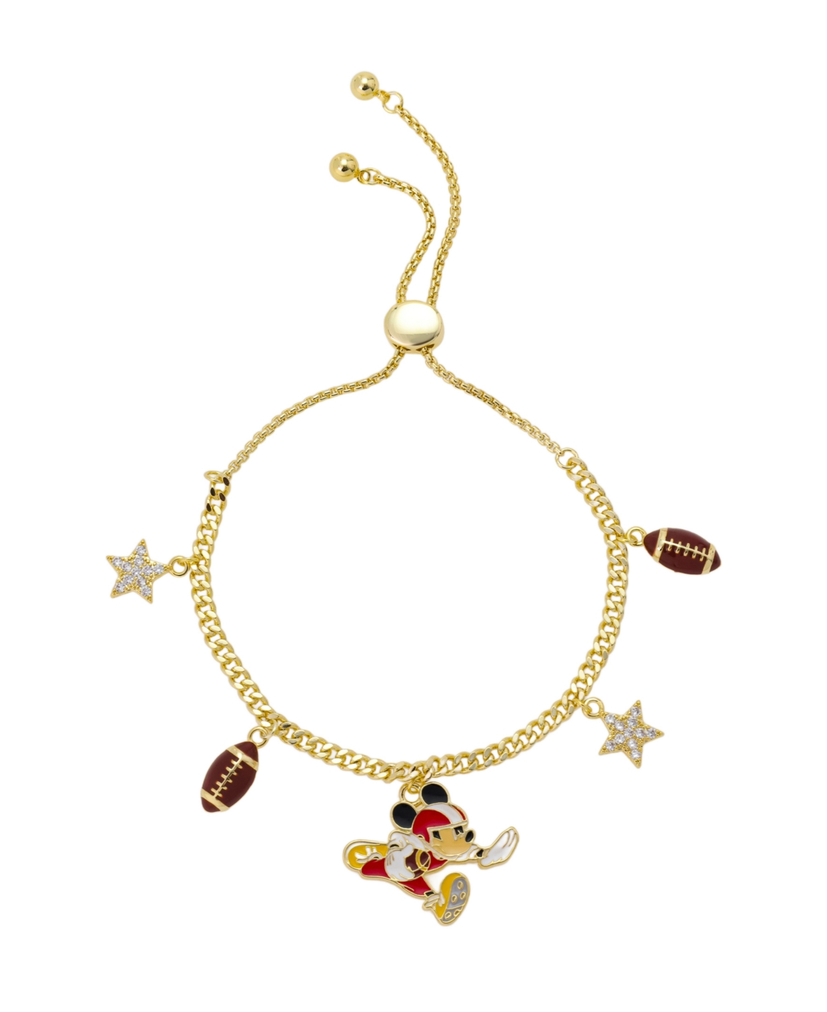 Cubic Zirconcia Mickey Mouse Football Charm Bolo Bracelet - Gold