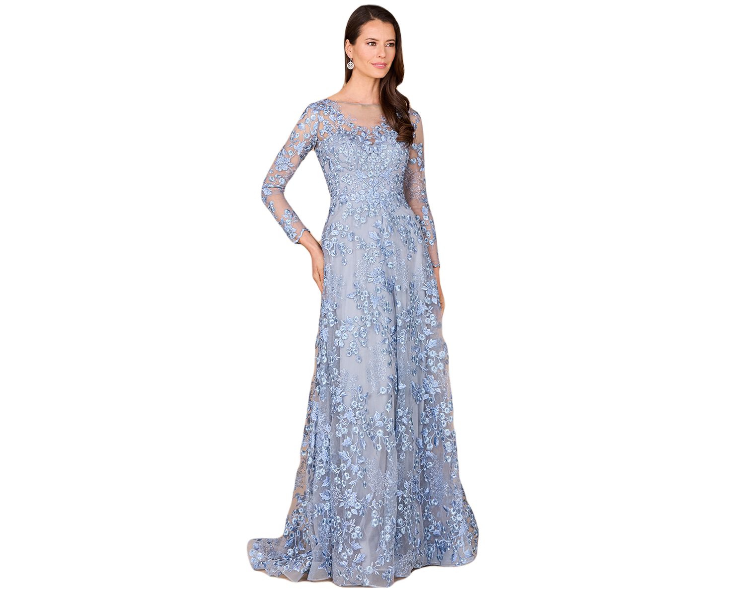 Women's Illusion Neckline, Long Sleeves Gown
