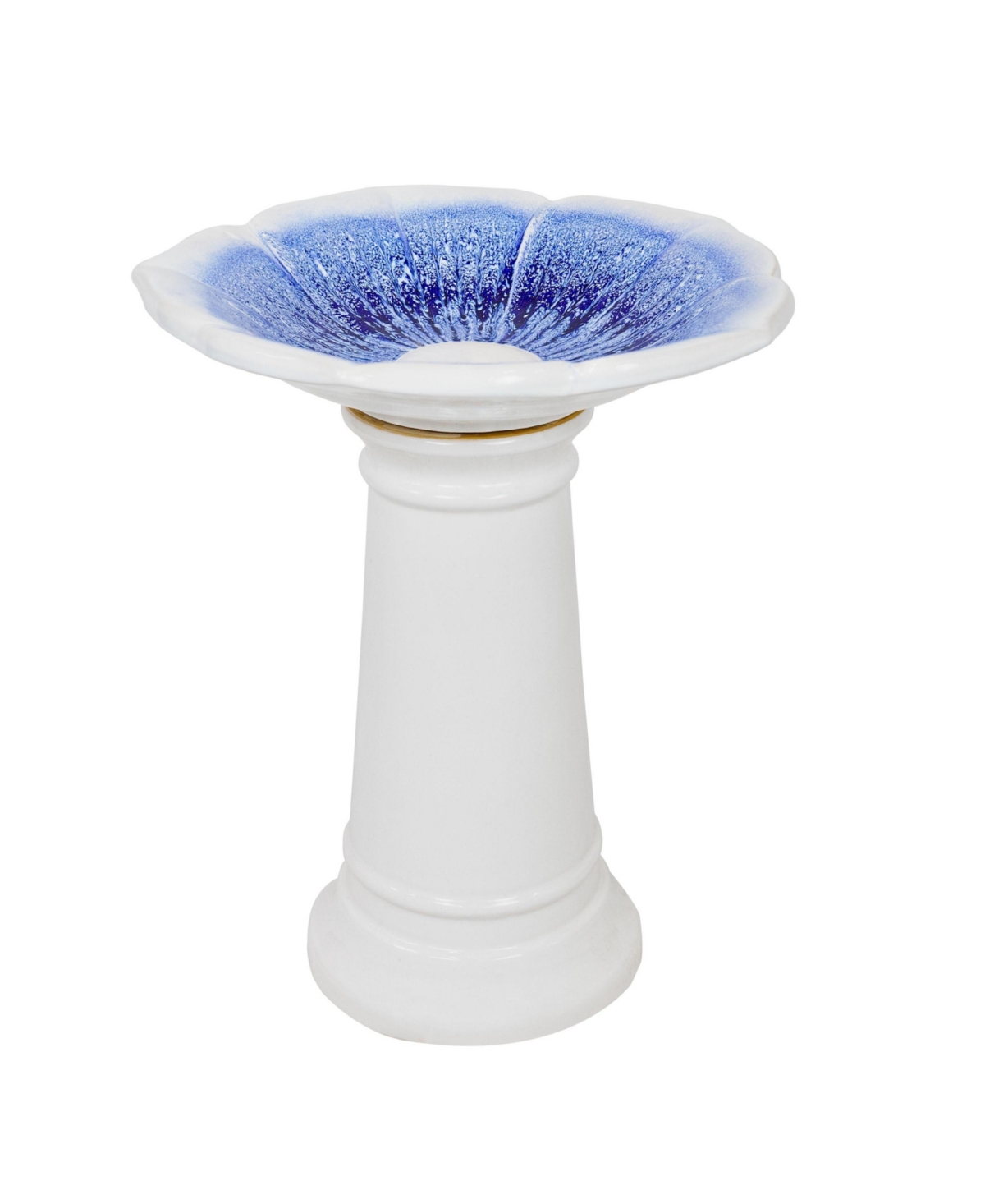 Misty Blossom Ceramic Bird Bath with Glazed Finish - White and Blue - 23&#x22; H - White and blue