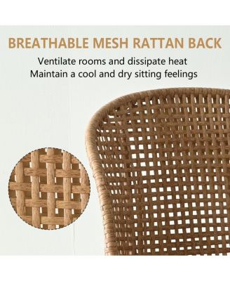 Set of 4 Faux Rattan Back Bar Stools, 29" Upholstered Bar Height Chairs with Woven Cane Back-Maison Boucle