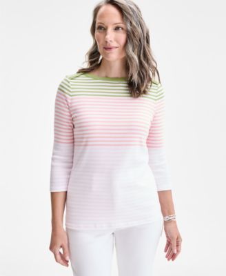 Style & Co - Women's Beach Stripe Cotton 3/4-Sleeve T-Shirt