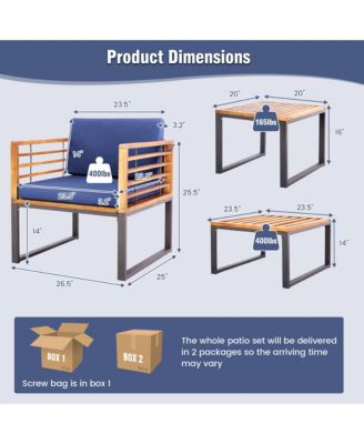 5pcs Patio Acacia Wood Cushioned Chair Ottoman Table Furniture Set Outdoor