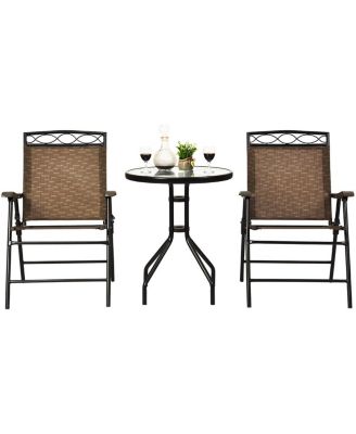 3PCS Bistro Set Conversation Set Pub Patio Outdoor w/ Folding Chairs Table