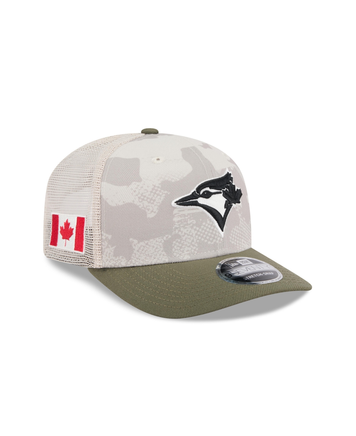 NEW ERA MEN'S LIGHT BEIGE/OLIVE TORONTO BLUE JAYS 2025 ARMED FORCES DAY 9SEVENTY ADJUSTABLE HAT 