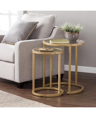 Set of Two Glass and Steel Round Nested Tables for Living Room or Bedroom