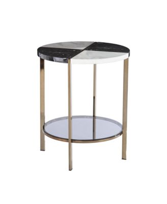 24" Black Manufactured Wood And Iron Round End Table With Two Shelves