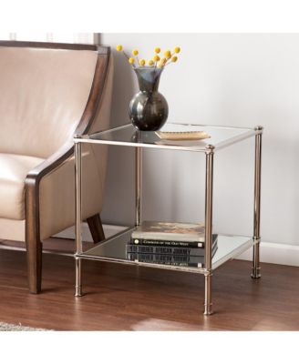 Glass and Iron Square Mirrored End Table for Living Room or Bedroom