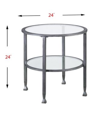 24" Silver And Clear Glass And Distressed Iron Round End Table With Shelf