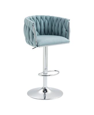 Set of 2 Adjustable Swivel Bar Stools with Woven Fabric Back, Footrest, Modern Counter Height Chairs for Kitchen or Bar-The Pop Home