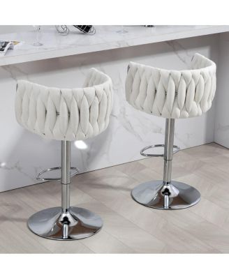 Set of 2 Adjustable Swivel Bar Stools with Woven Fabric Back, Footrest, Modern Counter Height Chairs for Kitchen or Bar-The Pop Home