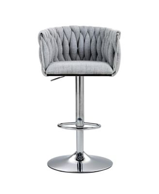 Set of 2 Adjustable Swivel Bar Stools with Woven Fabric Back, Footrest, Modern Counter Height Chairs for Kitchen or Bar-The Pop Home