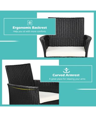 2PCS Chairs Outdoor Patio Rattan Wicker Dining Arm Seat With Cushions