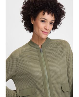 Women's Mixed Media Zip Front Bomber Jacket