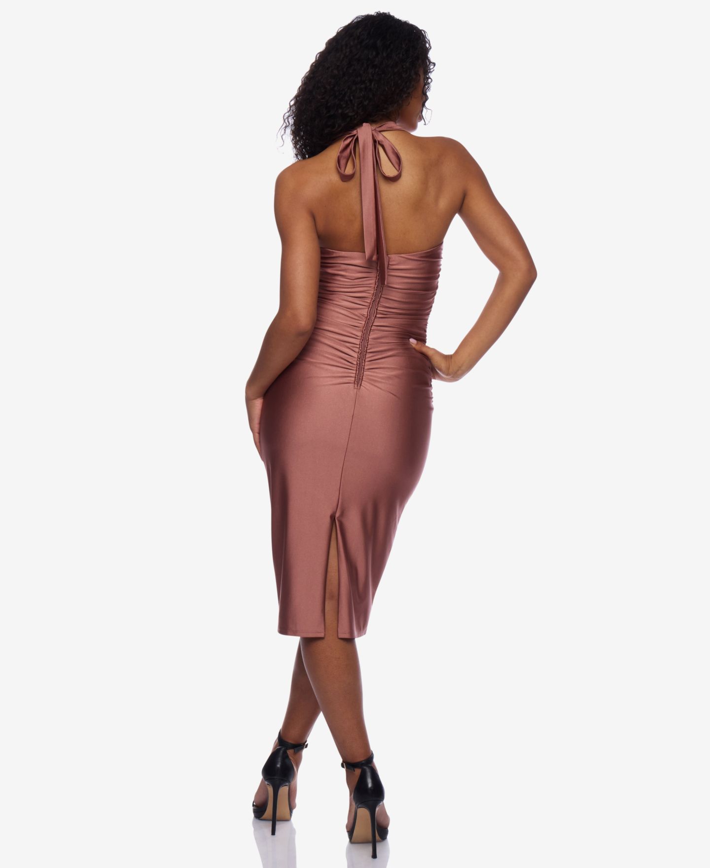 Женское платье Alex & Sophia Juniors' Ruched Halter Slim Midi, цвет: Розовато-лиловый — фото 4