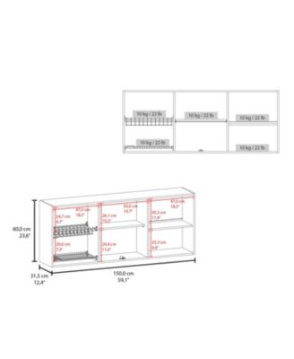 Oceana 150 Wall Cabinet with Four Doors, Two Internal Shelves, Internal Plate and Glass Organizer, Two Storage Shelves with Two Glass Doors, Natural Oak