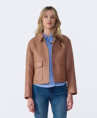 Women's Cropped Leather Jacket, Created for Macy's