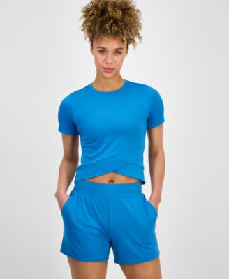 Women's Overlap Cropped Crewneck T-Shirt, Exclusively at Macy's
