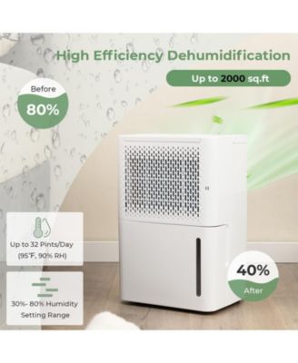 2000 Sq. Ft 32 Pint Dehumidifier with Continuous/Drying/Auto Mode