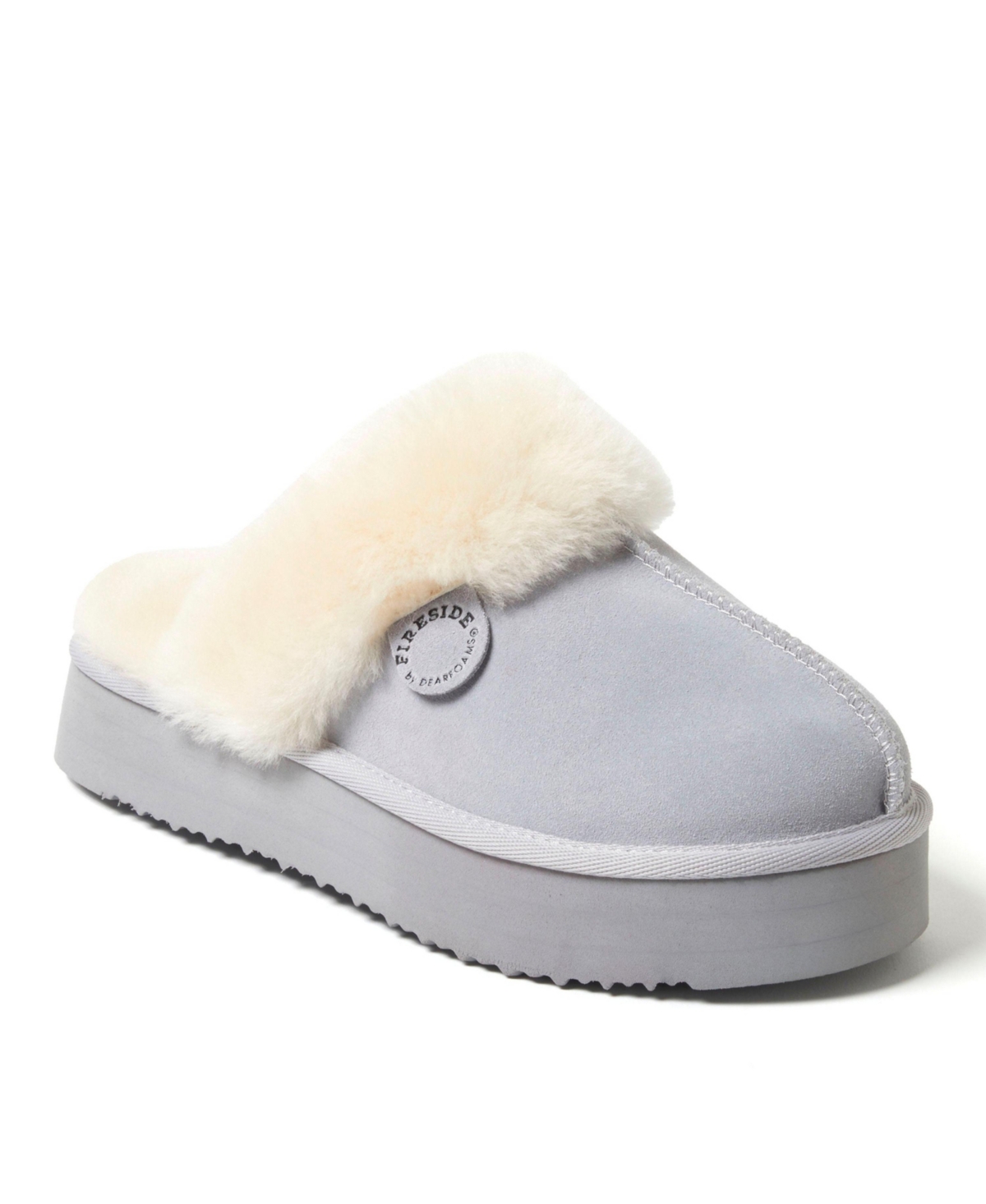 Fireside by Dearfoams Women's Melton Genuine Shearling Platform Scuff Slipper - Sleet