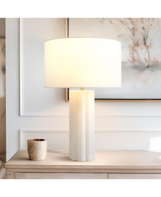 Becca LED Geometric Pillar Table Lamp with Cream Fabric Shade, Bulb Included (24")