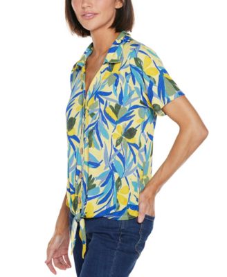 Women's Tropical Tie Front Knit Top