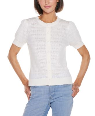 Women's Pointelle Scalloped Placket Cardigan Sweater