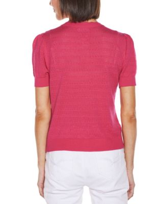 Women's Pointelle Scalloped Placket Cardigan Sweater