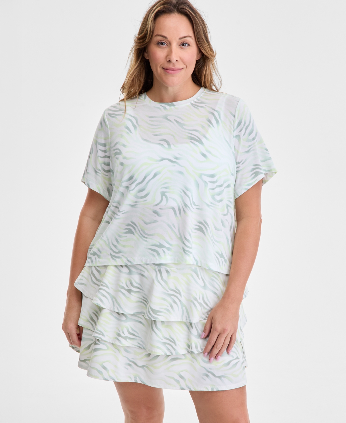 Plus Size Fluid Zebra Printed Relaxed T-Shirt, Exclusively at Macy's - Washed White