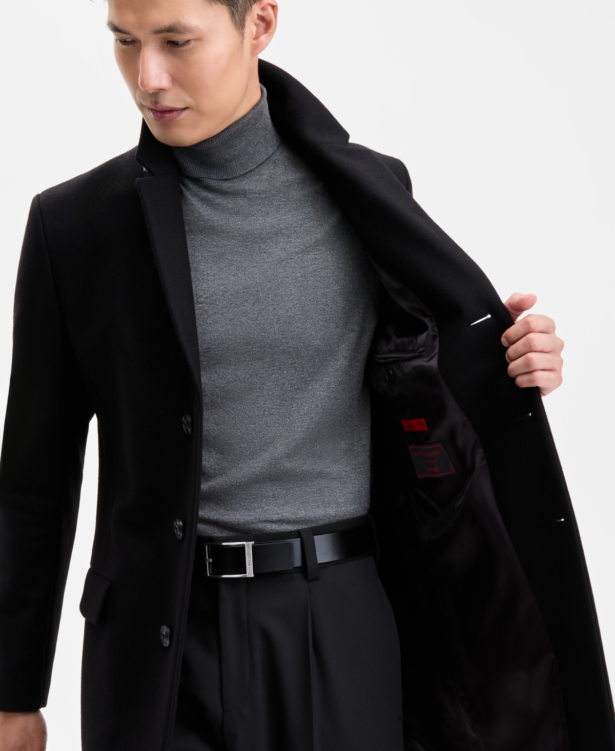 Hugo Boss Hugo By  Men's Slim-fit Wool Cashmere Overcoat In Black