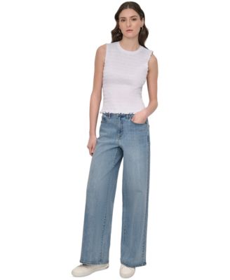 Women's Crewneck Smocked Sleeveless Top