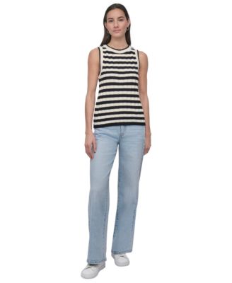 Women's Ribbed Striped Crewneck Tank Top