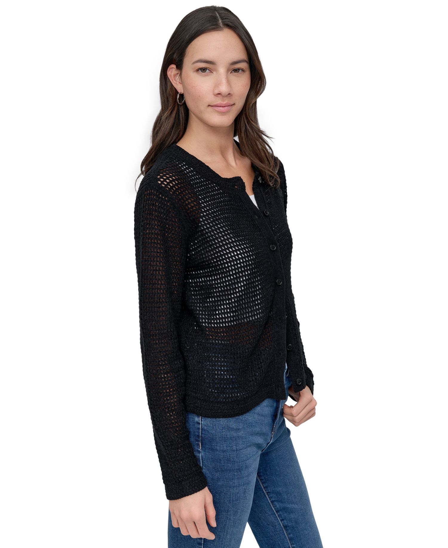 Women's Baby Chenille Open-Stitch Long-Sleeve Cardigan