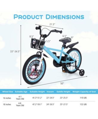 18 Inch Kids Bike with Adjustable Handlebar and Saddle for 4-8 Years Old