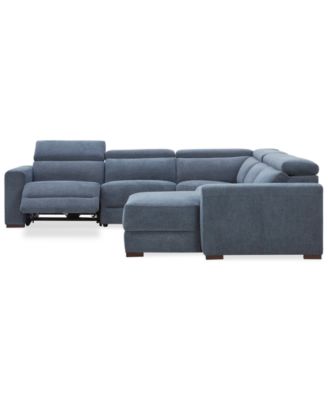 Nevio 5-Pc. Fabric Power Headrest Sectional with 1 Power Motion Chair