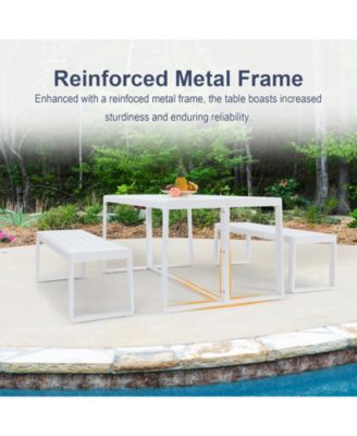 3-Piece Outdoor Patio Dining Set, Aluminum Furniture Set with 1 Rectangular Picnic Table and 2 Benches for Garden, Lawn, Yard