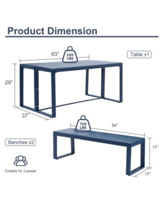 3-Piece Outdoor Patio Dining Set, Aluminum Furniture Set with 1 Rectangular Picnic Table and 2 Benches for Garden, Lawn, Yard